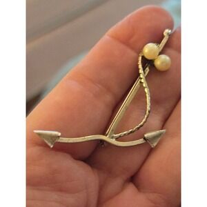 Curtis Sterling Silver Pearl Anchor Brooch Pin Vintage
